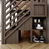 Bunk Bed, Twin-Over-Twin Bed Frame For Kids With Stairs, Clay
