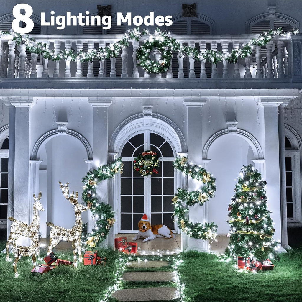 328FT 1000 LED Christmas Lights Outdoor Waterproof, Timer & Memory Function, 8 Modes Cool White String Lights Plug