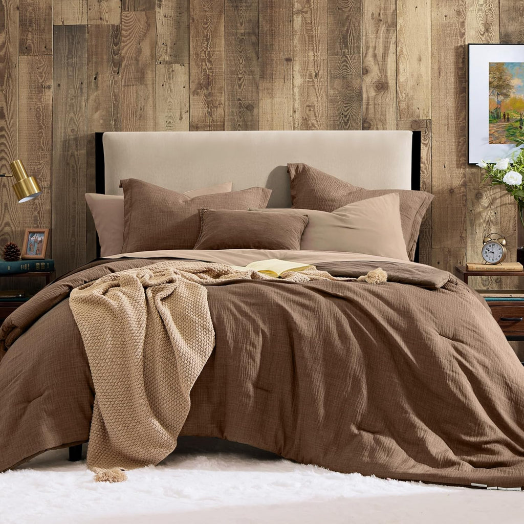 Geniospin Brown Queen Comforter Set - 7 Pieces Comforter Queen, Solid Bedding Set for All Season