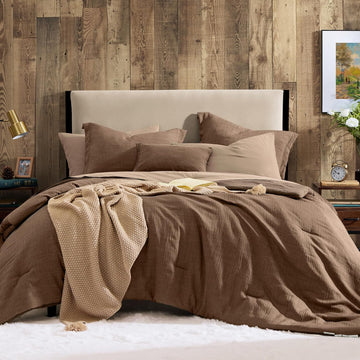 Geniospin Brown Comforter Set - 7 Pieces Comforter, Solid Bedding Set for All Season