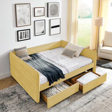 Queen Daybed with 2 Storage Drawers, Boucle Upholstered Daybed Frame with Tufted Design, Queen Size Storage Daybeds