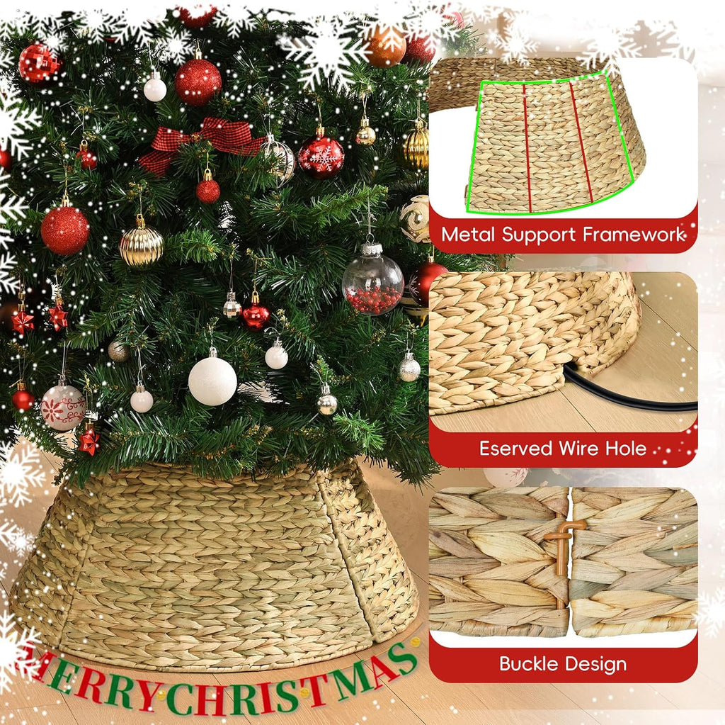 Handcrafted Farmhouse 24in Christmas Nat. Woven Tree Skirt & Base Cover