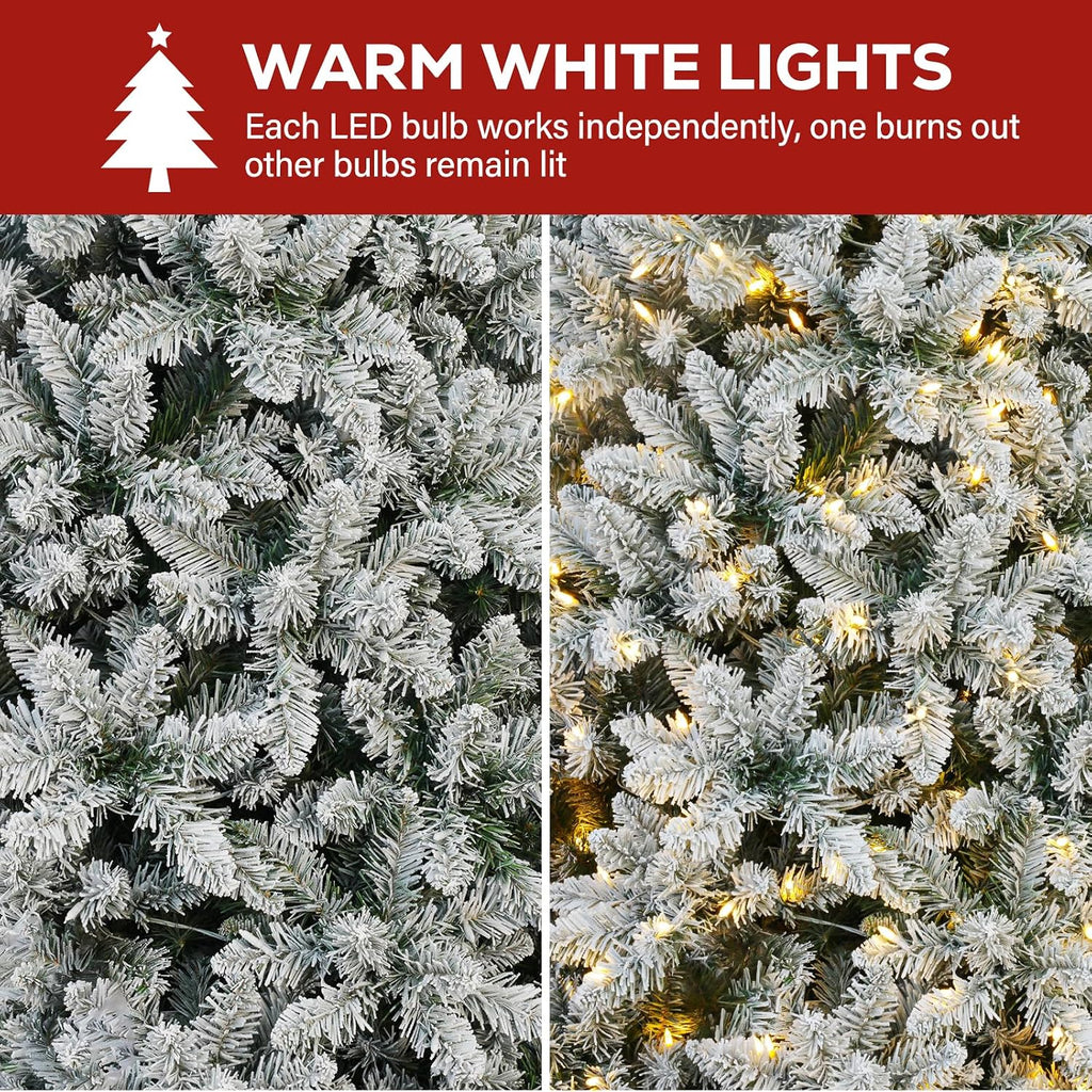 7.5 ft Flocked Prelit Christmas Tree with 450 Warm White LEDs