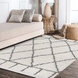 JONATHAN Y Mercer Shag Plush Tassel Ivory/Gray Indoor Area Rug, 3x5, Moroccan Geometric Trellis