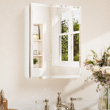 14 x 18 Medicine Cabinet with Tempered Beveled Mirror White Bathroom Mirror with Storage Aluminum Cabinet DTC Hinges