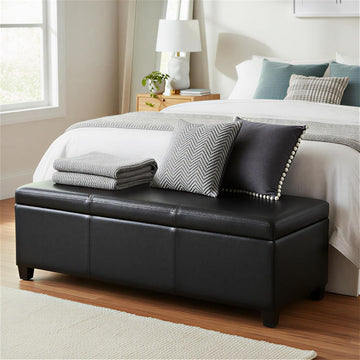 Avalon Storage Ottoman Bench - 48 inch Wide Upholstered Vegan Leather Rectangle Storage Ottoman Bench in Carbon