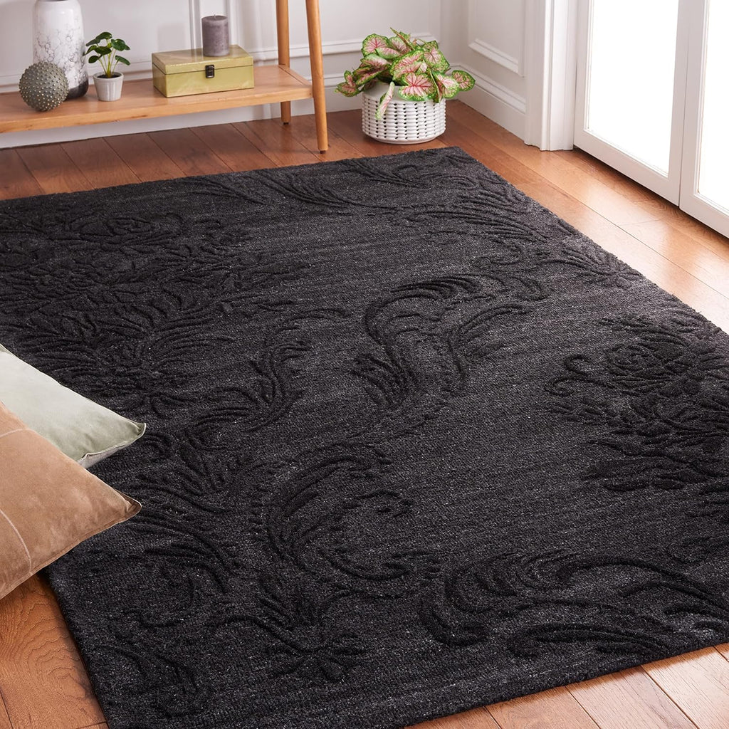 Area Rug 8x10 - Jardin - Large - Black, Handmade Wool