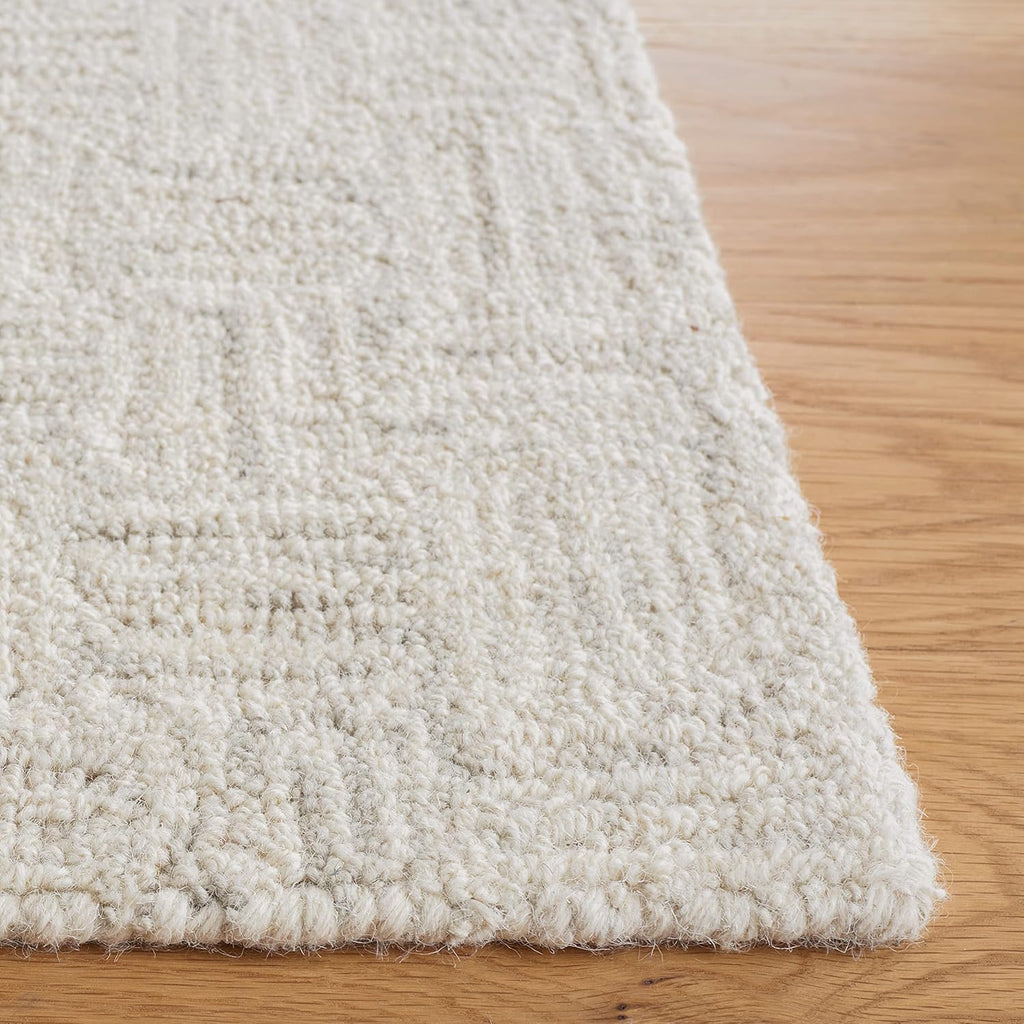 Area Rug 8x10 - Micro-Loop - Large - Light Grey & Ivory, Handmade Wool