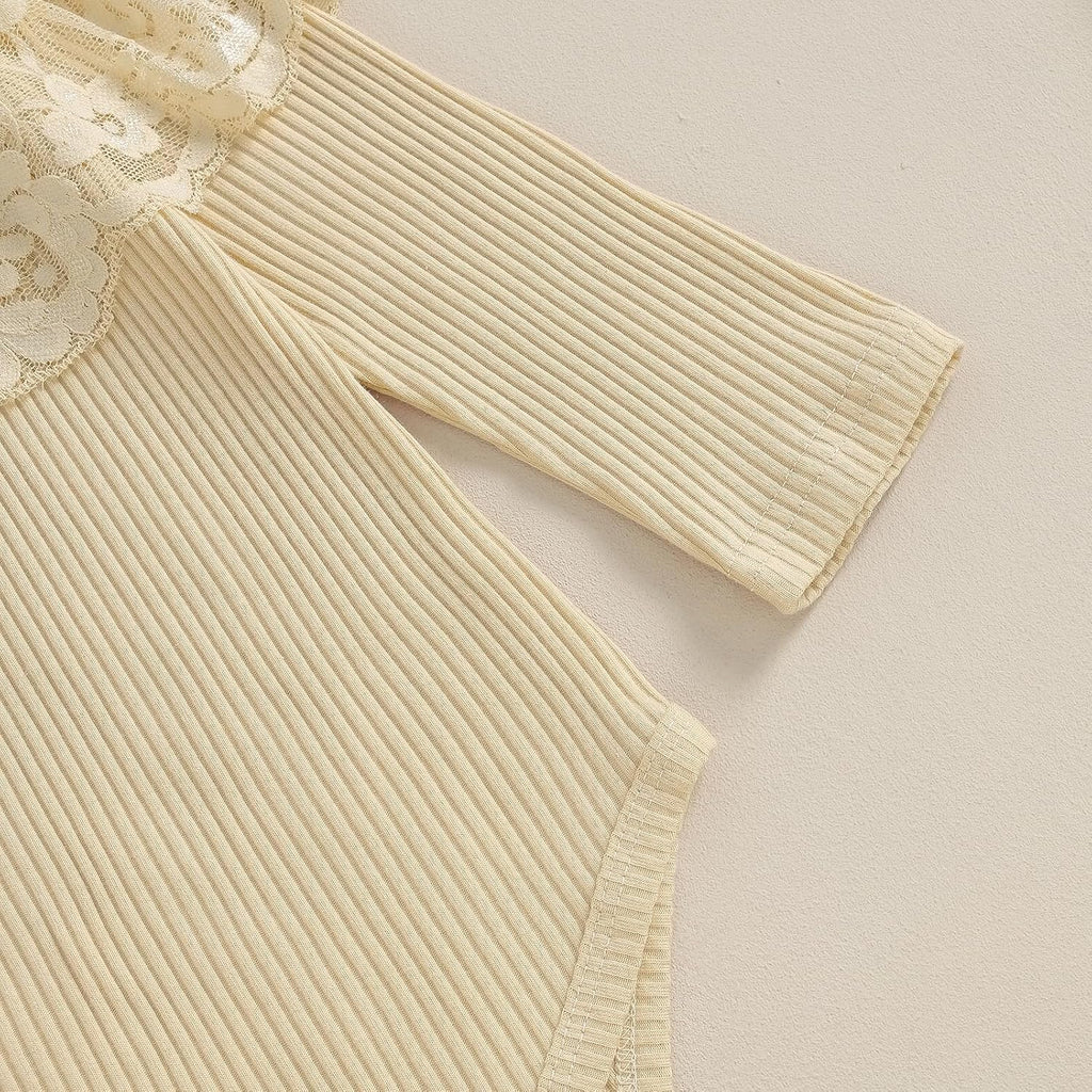 Girl Clothes Lace off shoulder knit sweater Romper Bodysuit Flare Pants Bow headband set 3Pcs Newborn Fall Outfit