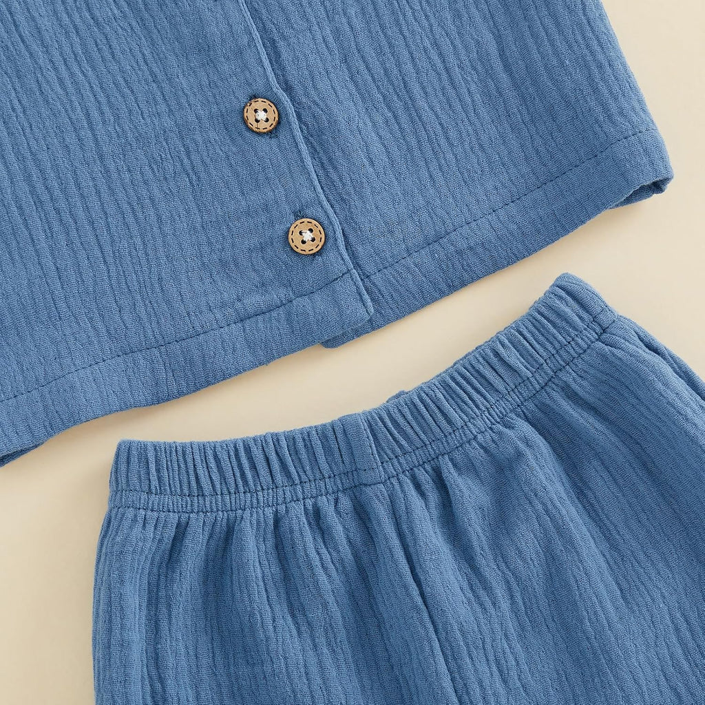 Baby Boys Clothes Set Toddler Infant Boys Button-down Shirt Tops + Cotton Gauze Shorts Summer Outfit 2PCS with Pockets