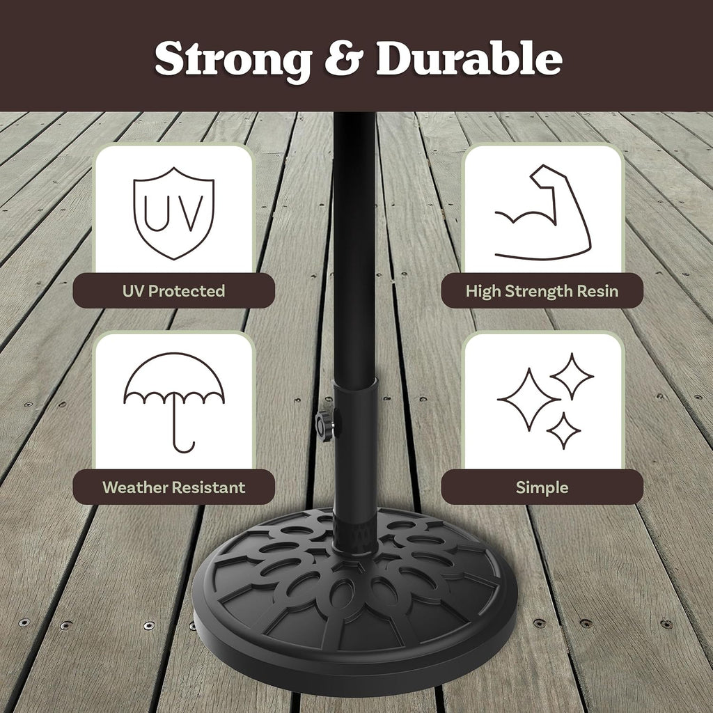 Umbrella Base - Heavy-Duty 19lbs Weighted Outdoor Stand Table, Tilt, and Lightweight Freestanding Umbrellas by (Black)