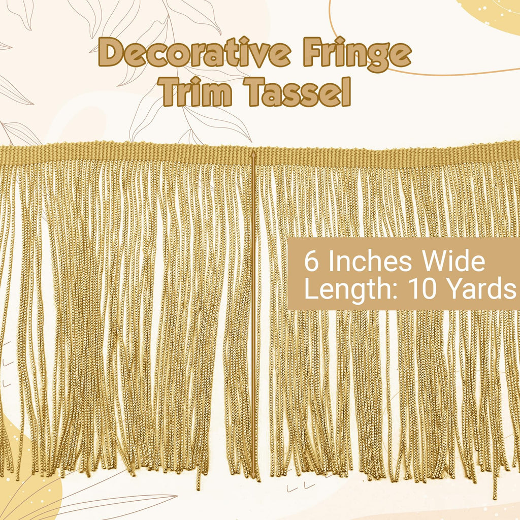 Chainette Fringe Trim, Gold, 6" Wide, 10 Yards