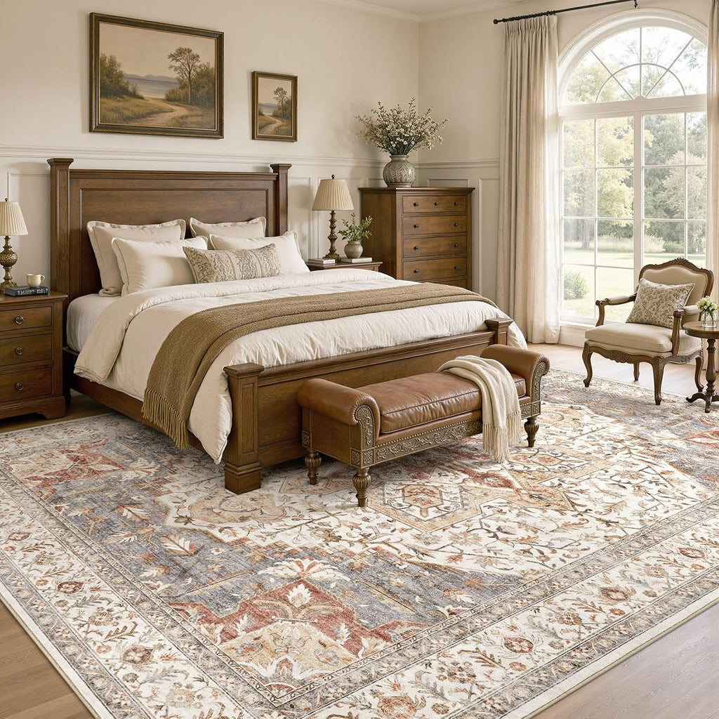 Area Rug Living Room Rugs - Washable Boho Rug Vintage Oriental Distressed Farmhouse Large Thin Indoor Carpet