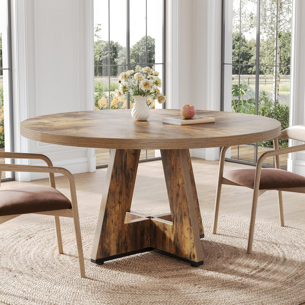 Round Dining Table for 4-6 People, 47 Inches Dining Room Table with Wooden Pedestal Base, Circle Kitchen Tables