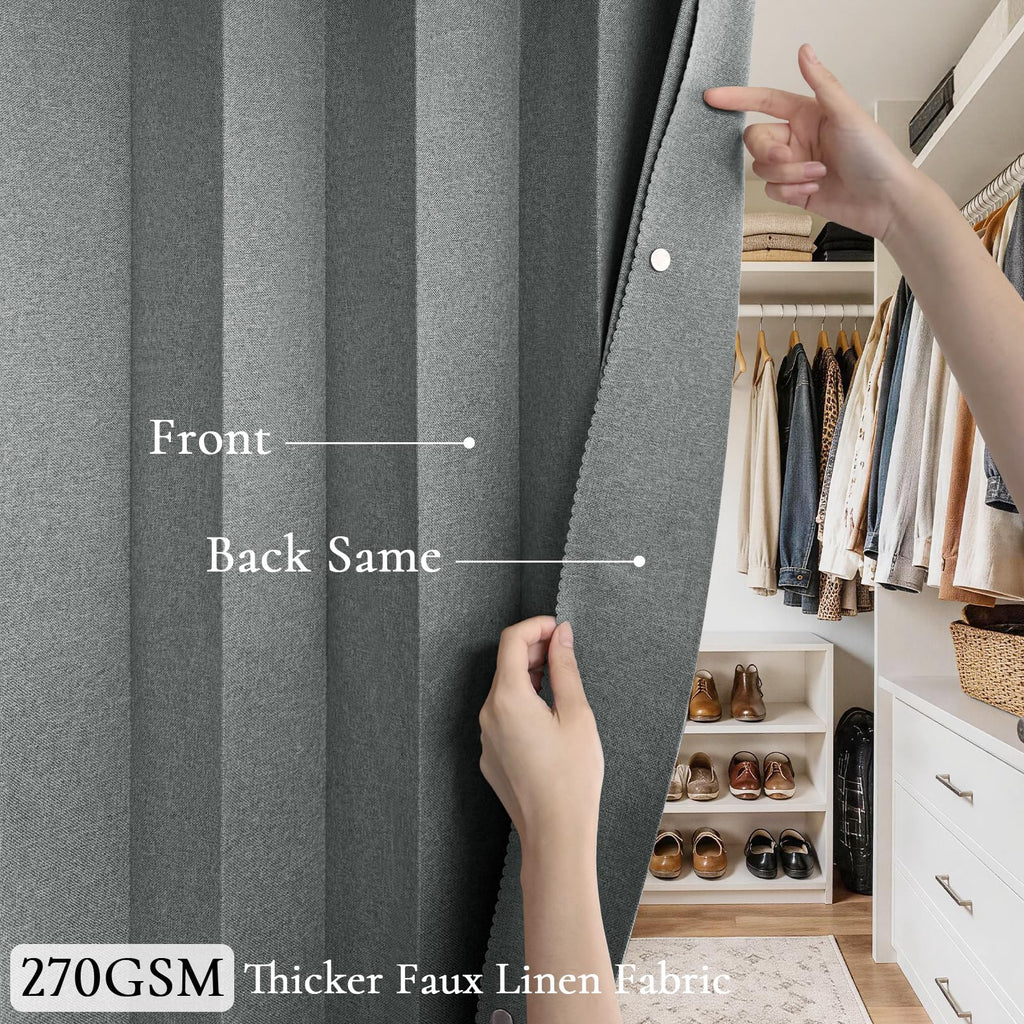 Full Blackout Memory Trained Pleated Curtains with Magnetic Closure, Faux Linen Drape for Hall Ceiling Meetingroom