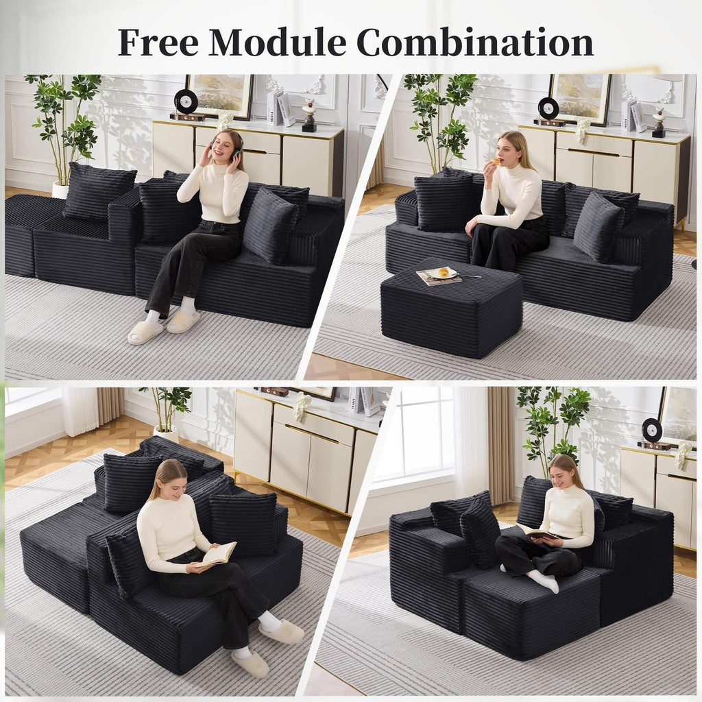 Cloud Modular Sectional Sofa with L-Shaped, Boneless Couches, Fluffy Comfy Corduroy Deep Seat with Ottoman, Bedroom