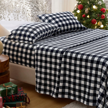 Plaid Fleece Sheets, 4PC Anti-Static & Warm Bed Sheets
