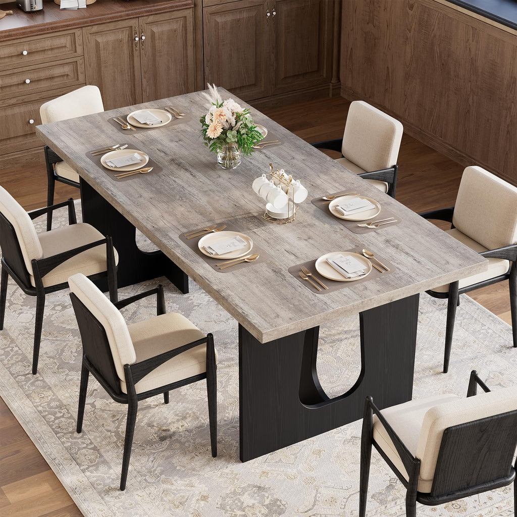 71" Modern Long Dining Table for 6-10 People, Grey & Black