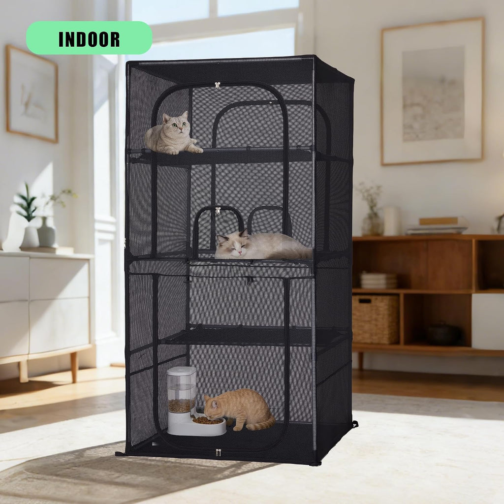 Catio Outdoor Cat Enclosure, 4 Tiers Window Catio, Upgraded Mesh