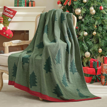 Christmas Knit Throw for Couch, Reversible Soft Cozy Chenille Blanket Decor Gift for Family, 50" x 60", Green