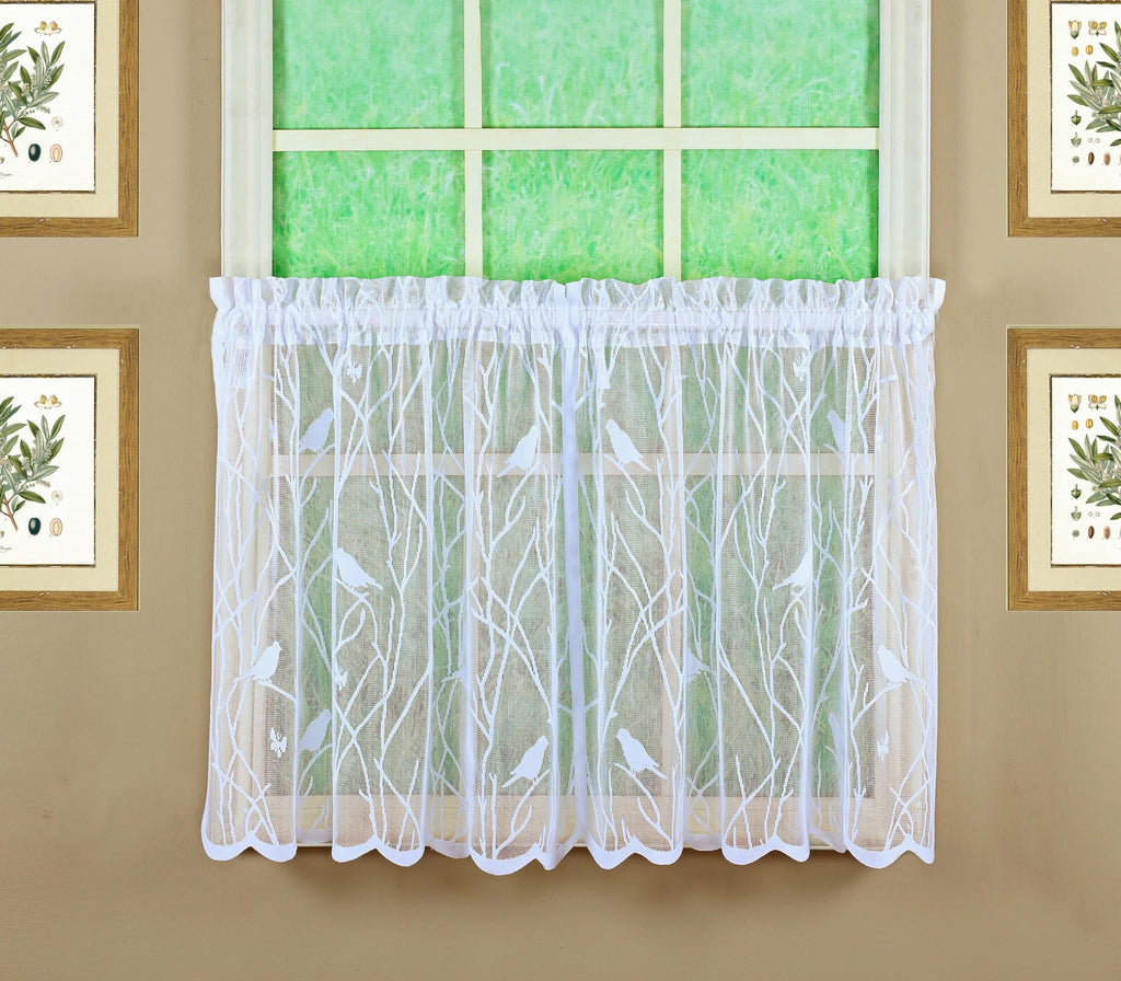 Songbird Semi-Sheer Lace Tier 36", White, 56" W x 36" L