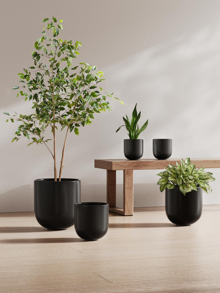 6, 8 & 10 Inch Ceramic Planter Set for Indoor Plants, Black