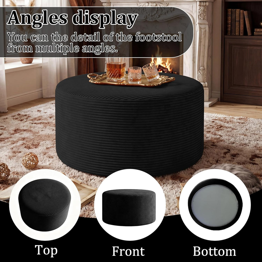 Round Coffee Table Ottoman for Corduroy Cloud Sectional Couches in a Box Memory Foam Compressed Pouf Footstool Rest
