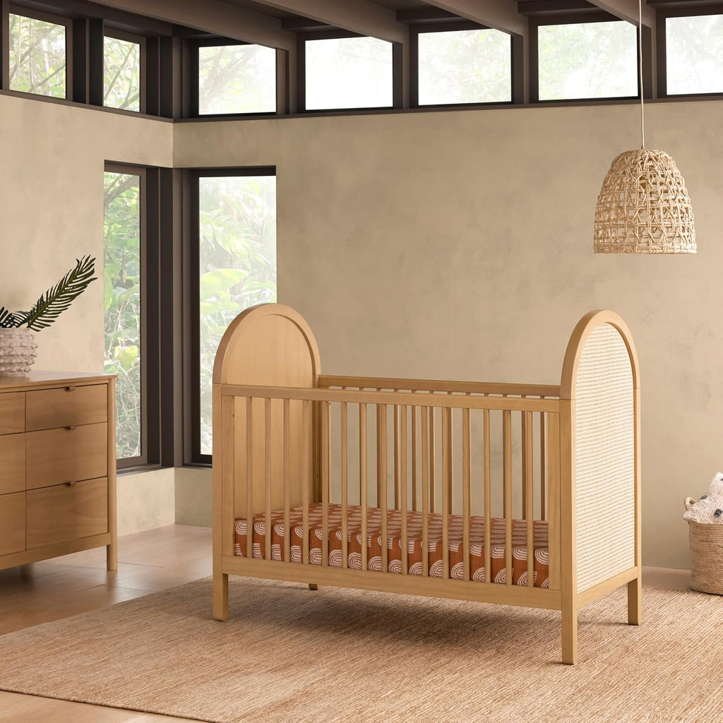 Bondi Cane 3-in-1 Convertible Baby Crib, Honey with Natural Cane | GREENGUARD Certified - Convertible to Toddler Bed