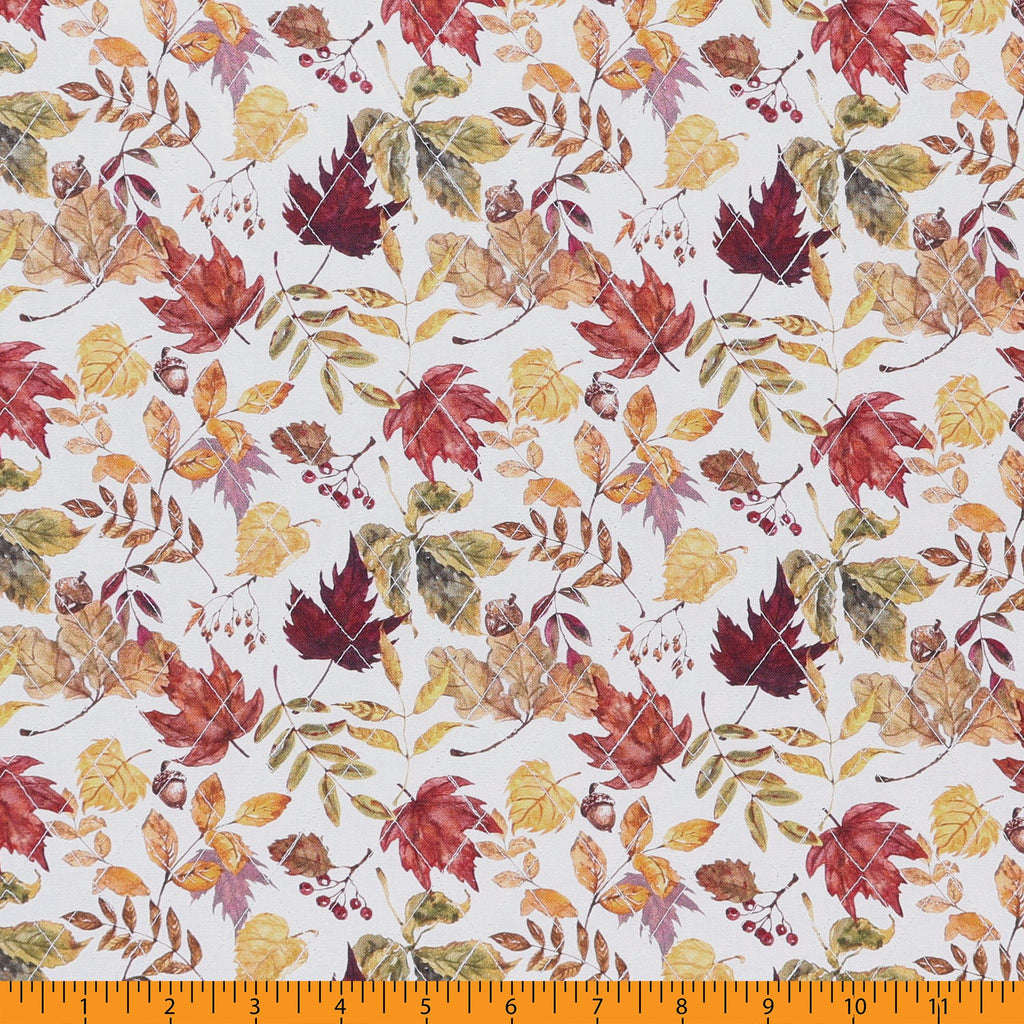 Double Faced Quilted Cotton, Autumn Leaves White/Red