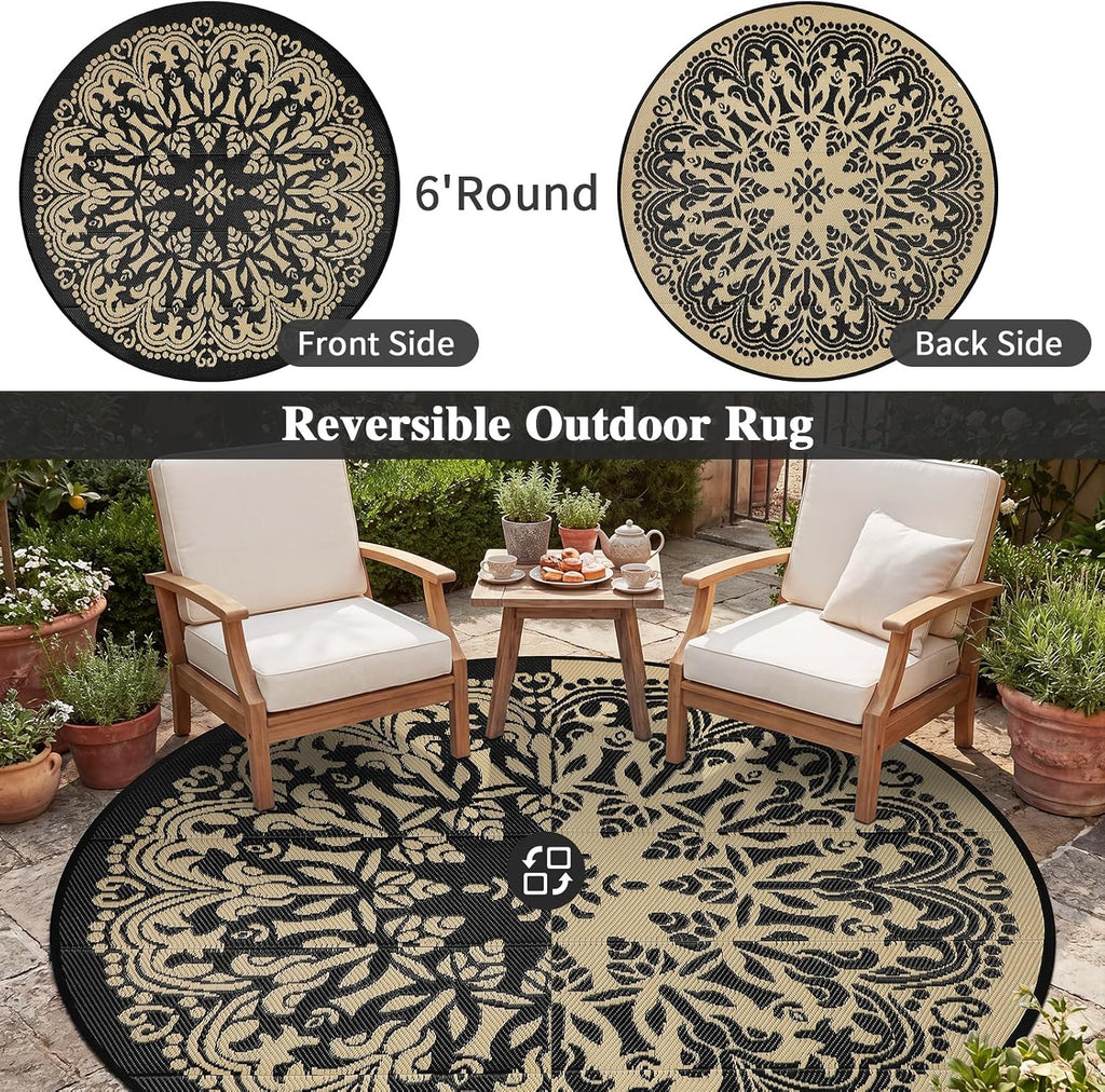 Round Outdoor Patio Rugs 6Ft Waterproof Indoor Outdoor Area Rugs Clearance Reversible Straw Rugs Circle Area Rugs for
