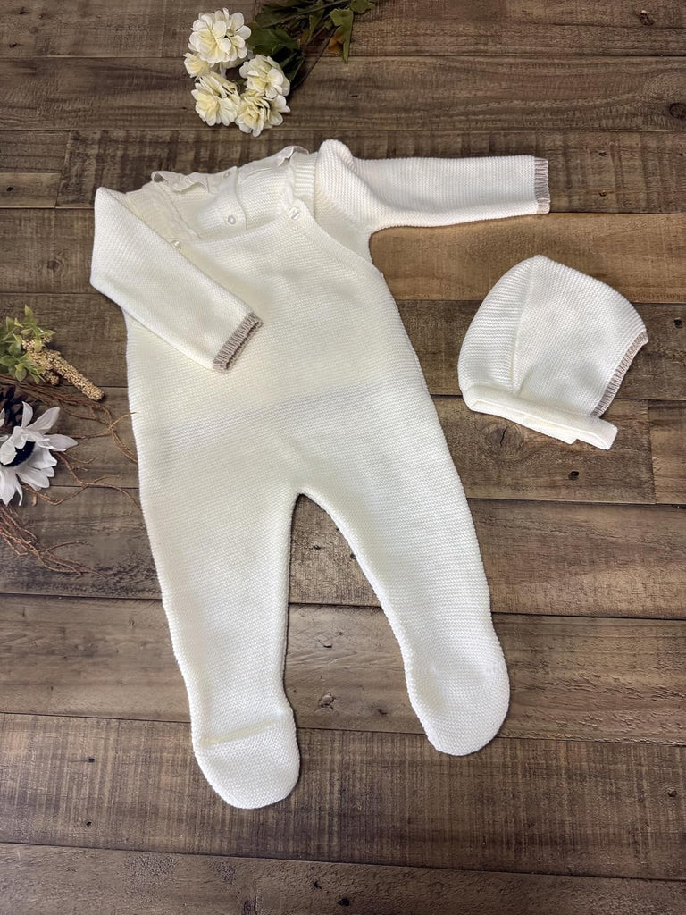 Piece Knitted Romper Set Sweater Hat Infant Boys Girls Overalls Soft Outfit Long Sleeve - Made in Spain