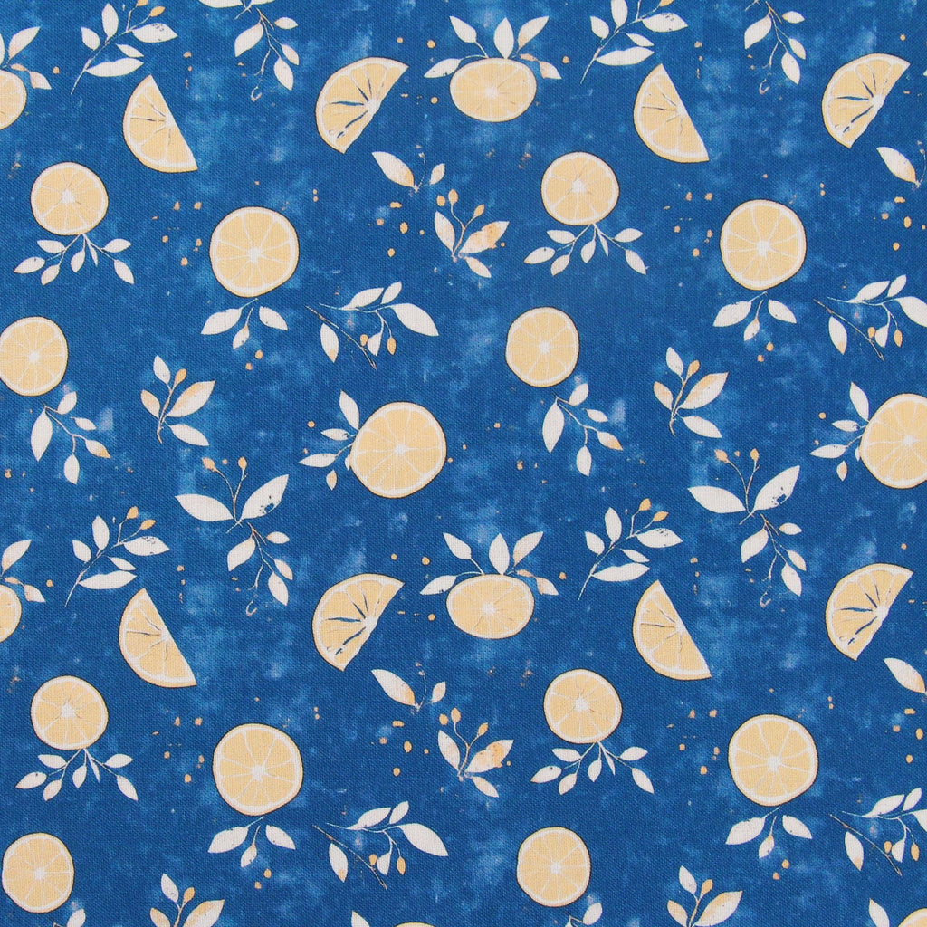 Vintage Dark Blue Lemon Cotton Quilting Fabric - 3 Yard Cut