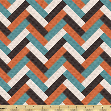 Mid Century Fabric by The Yard, Herringbone Pattern in Retro Colors Simple Funky Design of Classic Mosaic Tile