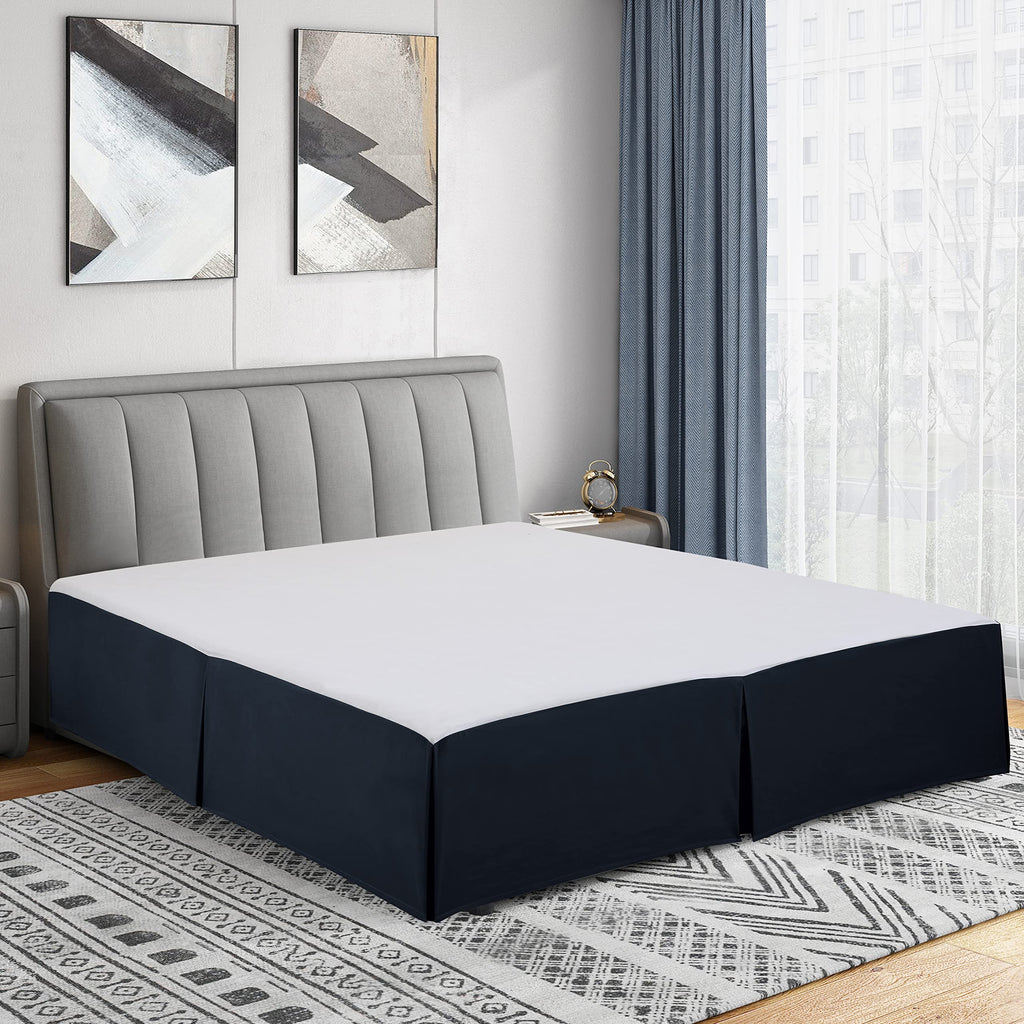 Queen Tailored Pleated Bed Skirt, 14" Drop, Navy