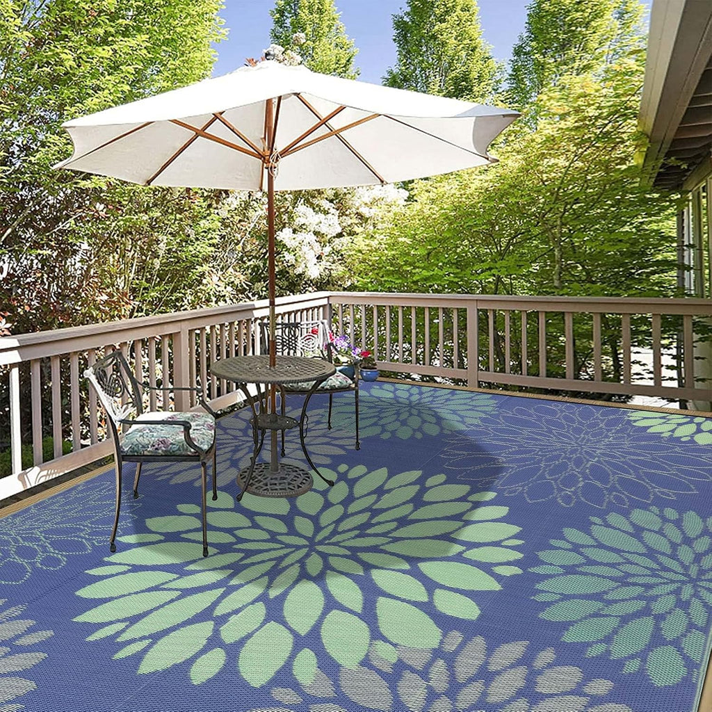 Waterproof Outdoor Rug 9x12, Reversible Plastic Straw Patio Rug, Portable Indoor Outdoor RV Camping Mat Carpet for