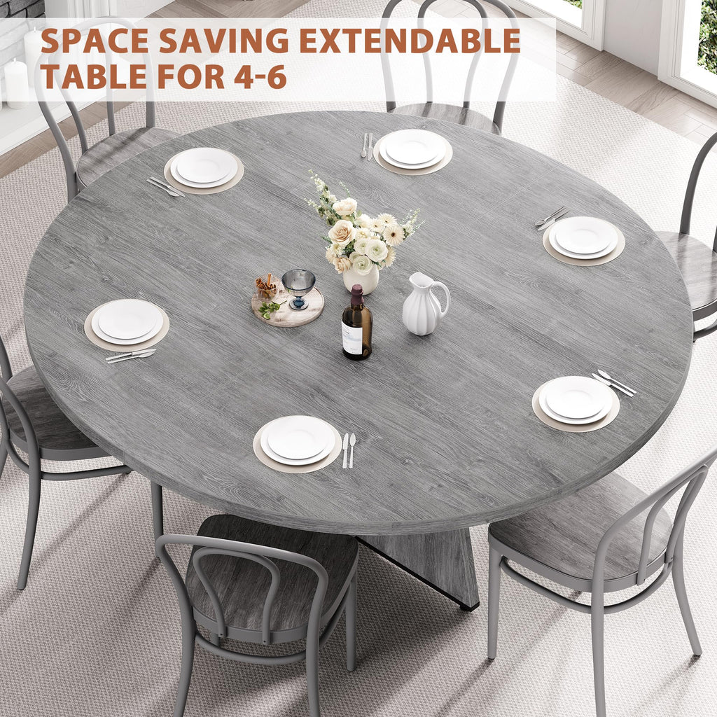 Extendable Dining Table, Round Kitchen Dining Room Dinner Table with for 4 6 8 People, Space Saving Modern Oval