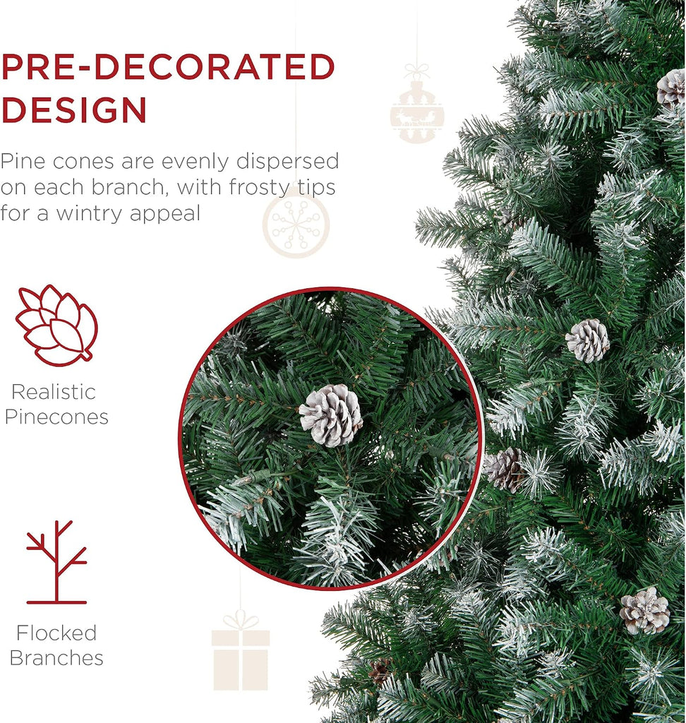 Pre-Decorated Holiday Christmas Tree , Party Decoration w/ 2,028 PVC Branch Tips, Partially Flocked Design, Pine