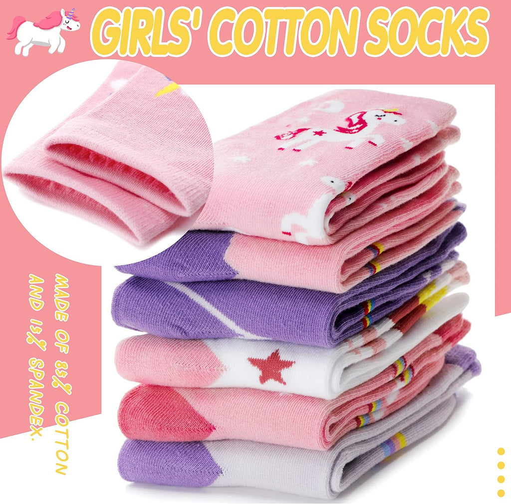 Unicorn Socks Gifts for Girls kids Cute Animal Fun Crew Fashion Funny Novelty Soft Cotton Socks 6 Pairs