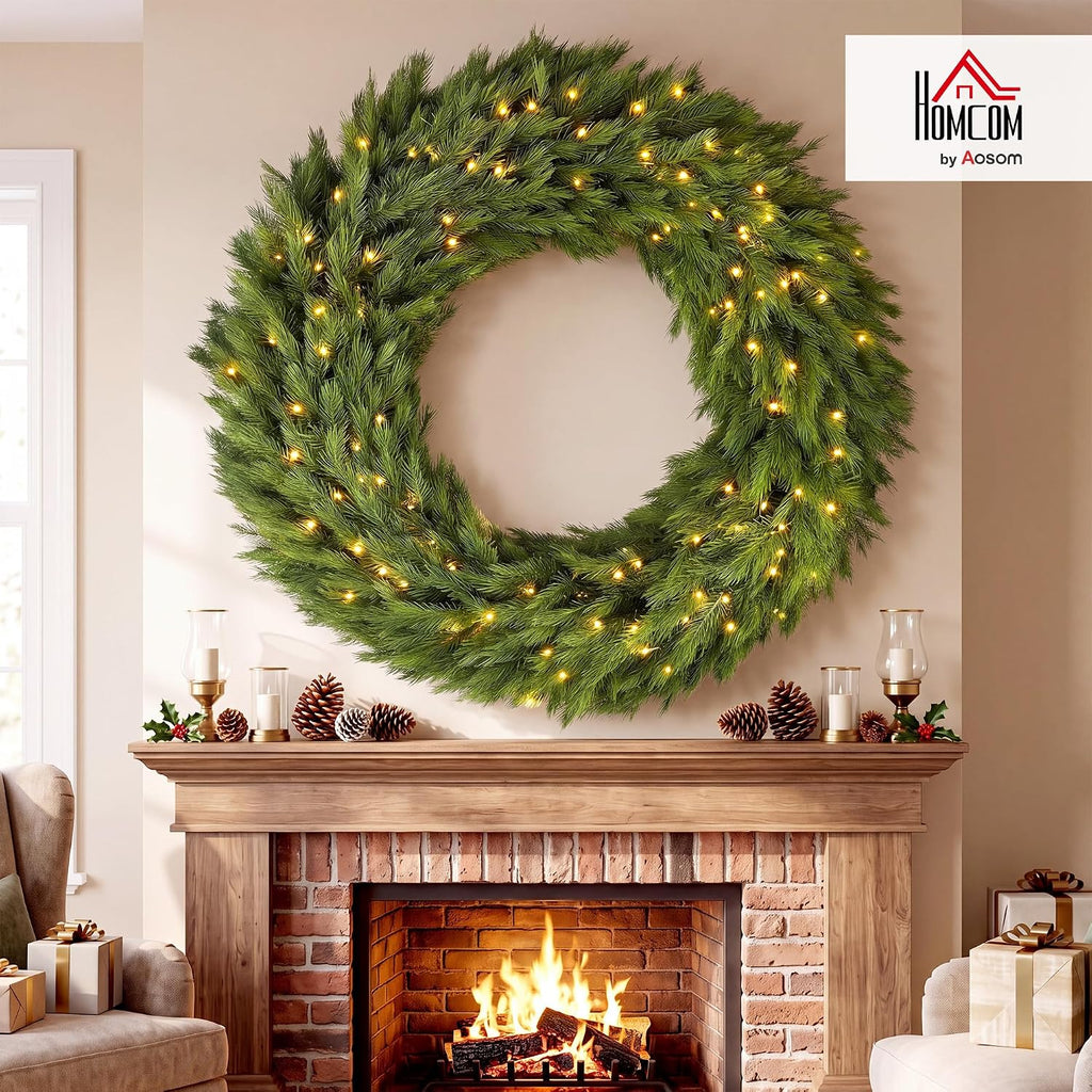 48 in Pre-Lit Norwegian Spruce Artificial Christmas Wreath, Green