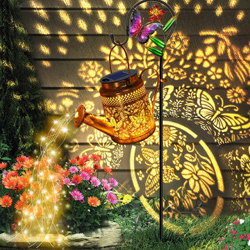 Watering Can Lights, Butterfly Hanging Lantern Solar Lights Outdoor