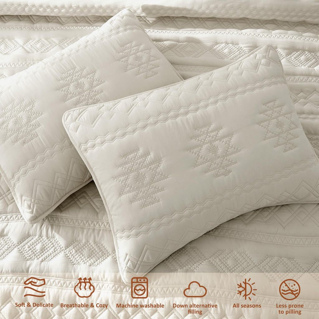 Boho Bohemia Beige Quilt Set, King Size, 3 Pieces 104x90 inches
