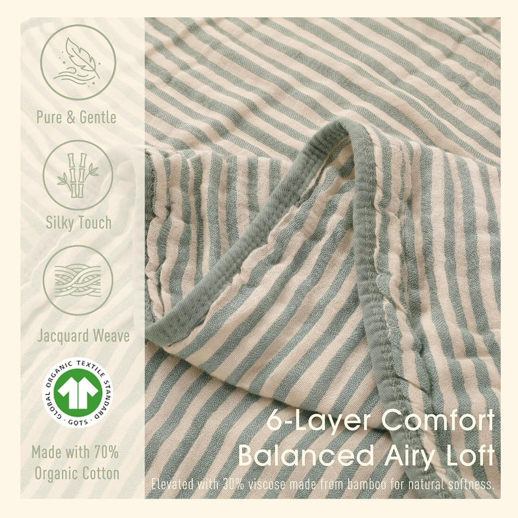 Ultra Soft Muslin Baby Blanket - Organic Cotton Blend (Sage Stripe)