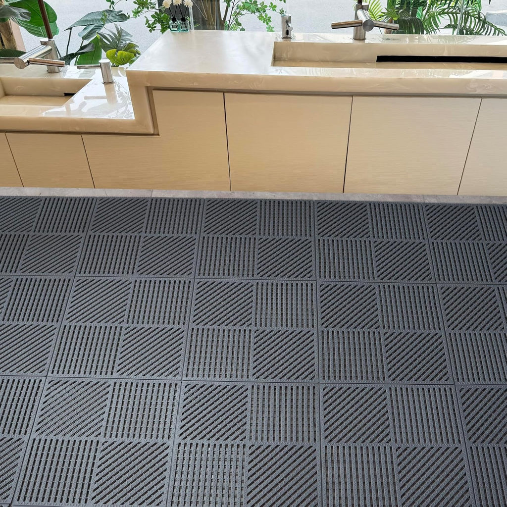 18 Pack Interlocking Drainage Tiles Double Non-Slip Tiles Mat with Drain Holes for Pool, Bathroom, Shower, Pantry