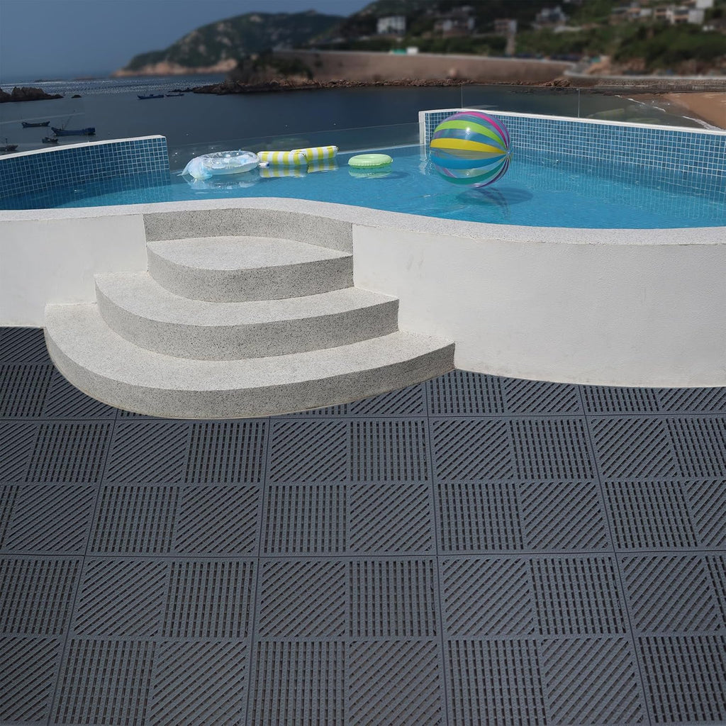 18 Pack Interlocking Drainage Tiles Double Non-Slip Tiles Mat with Drain Holes for Pool, Bathroom, Shower, Pantry