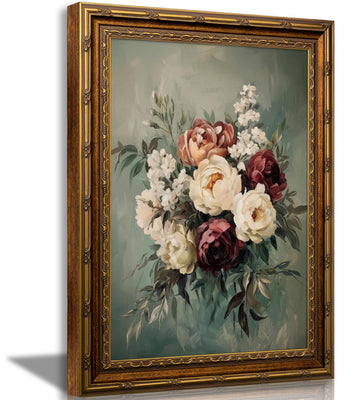 Vintage Gold Framed Flowers Wall Art, Moody Flower Print Prints