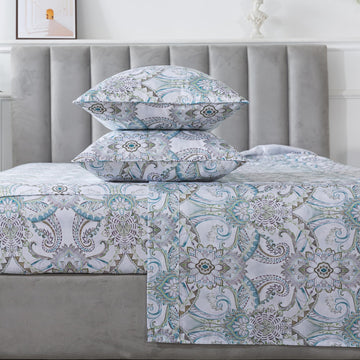 Blue Paisley Sheets Set Queen Classic Boho Paisley Bedding Luxurious Bohemian Damask Paisley Bed Sheet Breathable