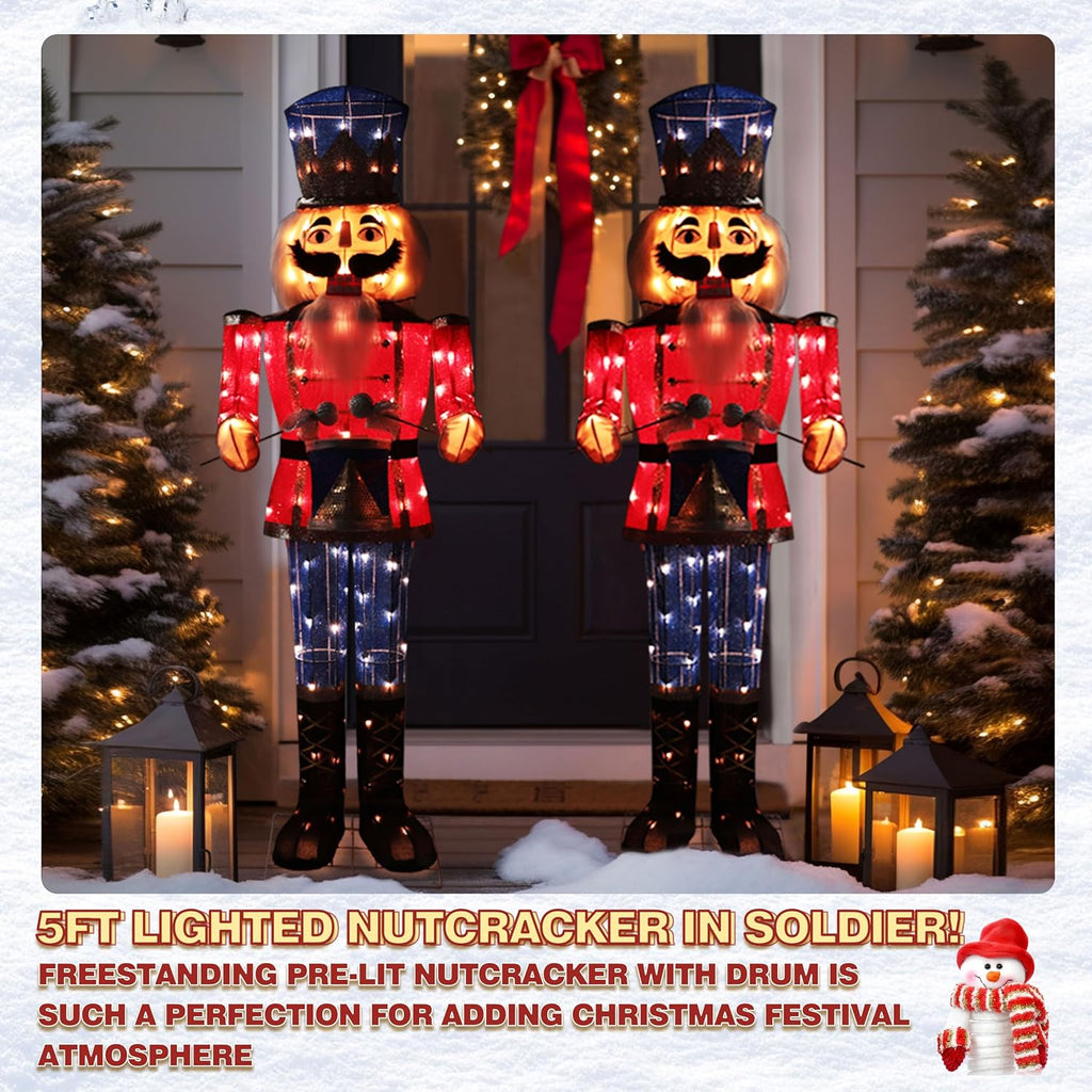 5FT Lighted Nutcracker with Drum Christmas Decoration Outdoor