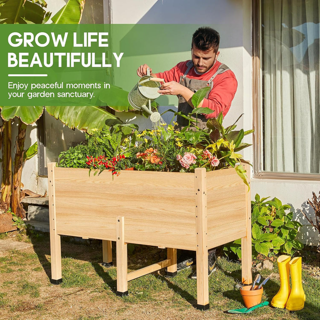 4x2 Ft Raised Garden Bed with Legs and Drainage Holes | 16 Inch Deep Elevated Wood Planter Box for Vegetables