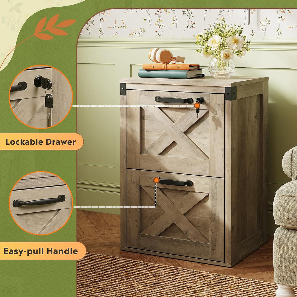 2-Drawer File Cabinet with Lock, Office Filing Cabinets, Gray Oak | Printer Stand, Letter & A4 Compatible, Home
