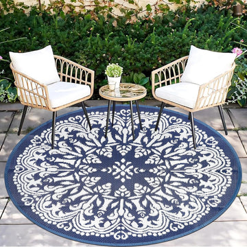 Round Outdoor Patio Rugs 6Ft Waterproof Indoor Outdoor Area Rugs Clearance Reversible Straw Rugs Circle Area Rugs for